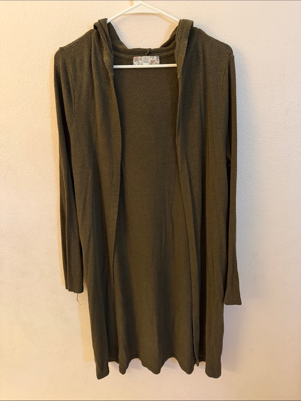 Pink Rose Olive Green Hooded Open-Front Long Cardigan